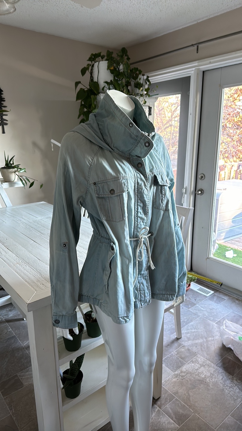 Light Blue Denim Jacket with Hood - photo 3