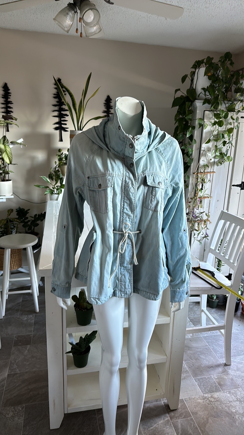Light Blue Denim Jacket with Hood - photo 2