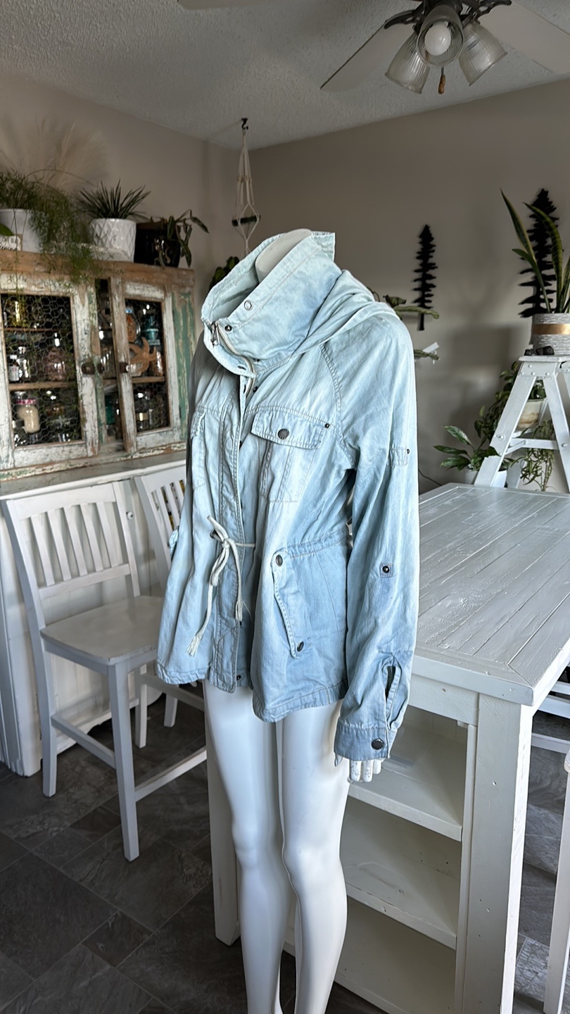 Light Blue Denim Jacket with Hood