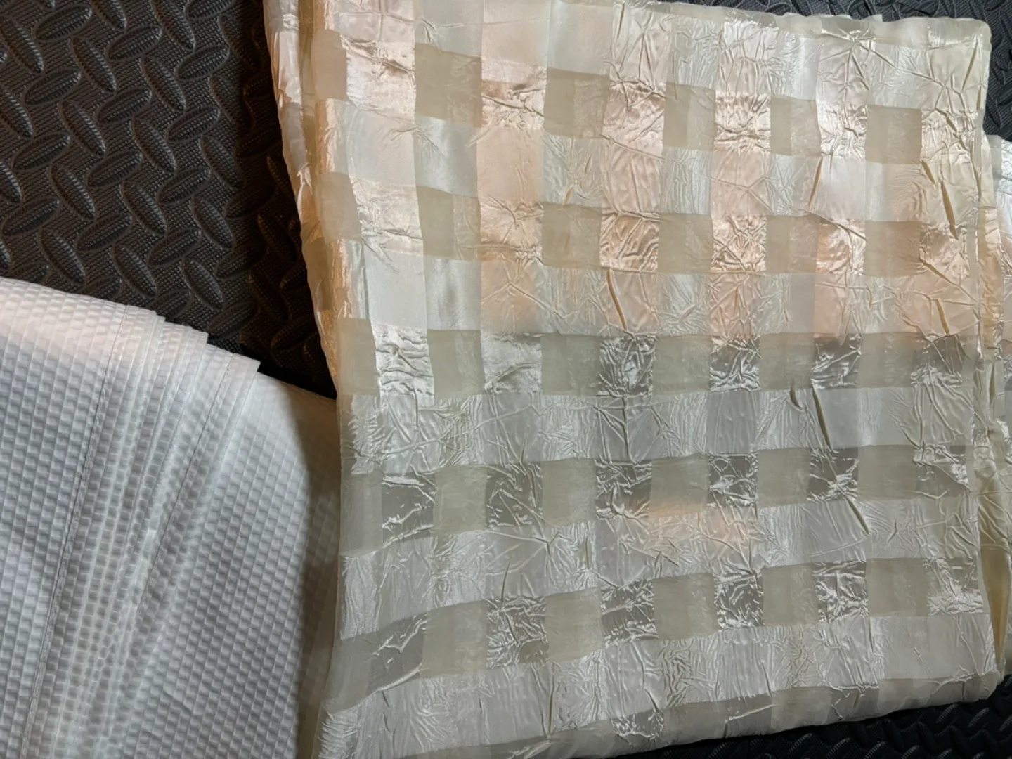 White shower liner and cream shower curtain thumbnail