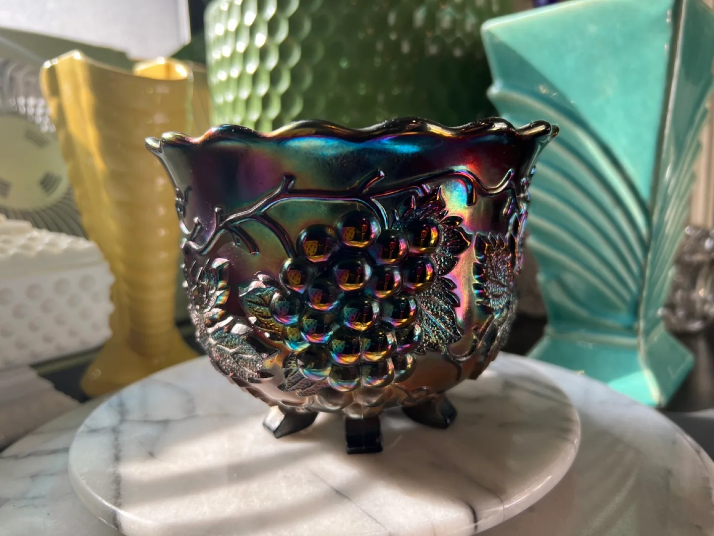 Antique Dugan Carnival Glass Grape Pattern Bowl image indicator(4)