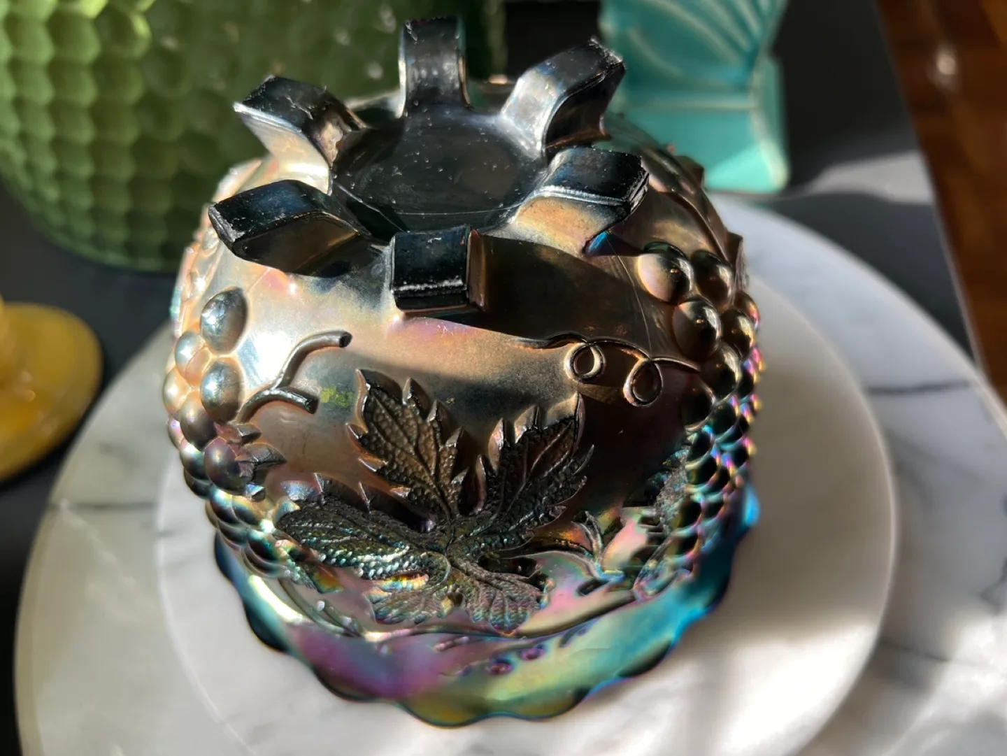 Antique Dugan Carnival Glass Grape Pattern Bowl image indicator(6)