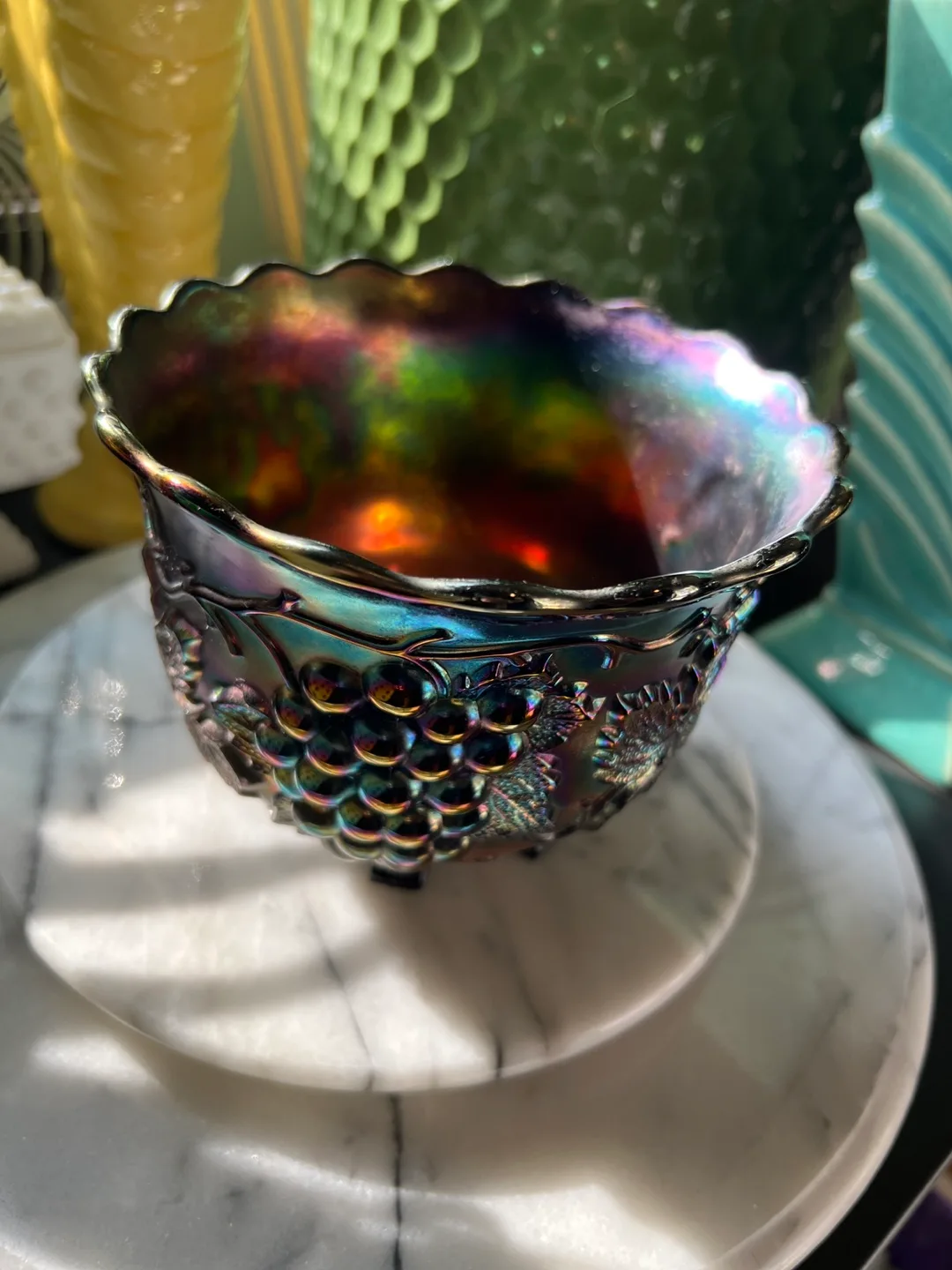 Antique Dugan Carnival Glass Grape Pattern Bowl image indicator(5)