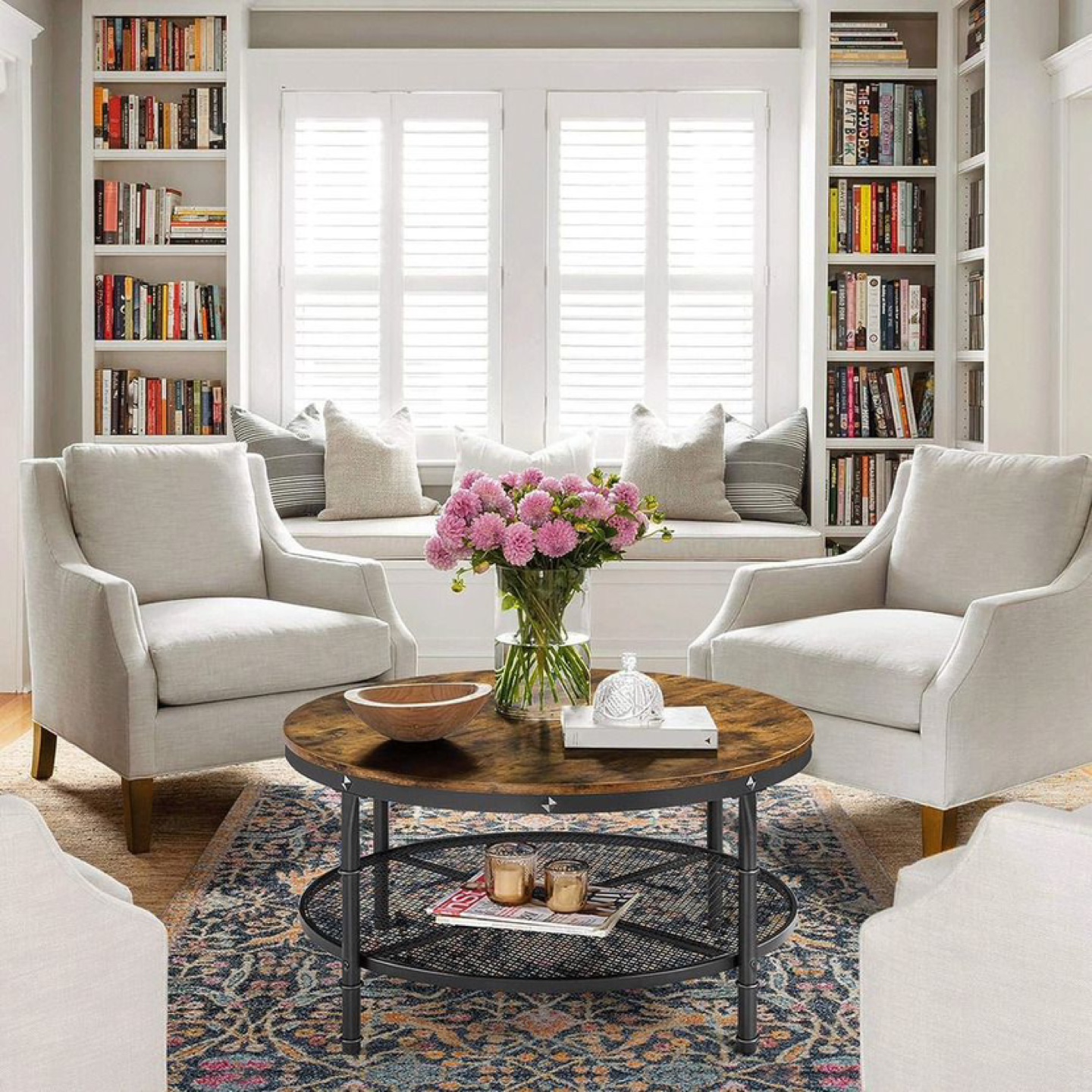 Round Coffee Table with Lower Shelf