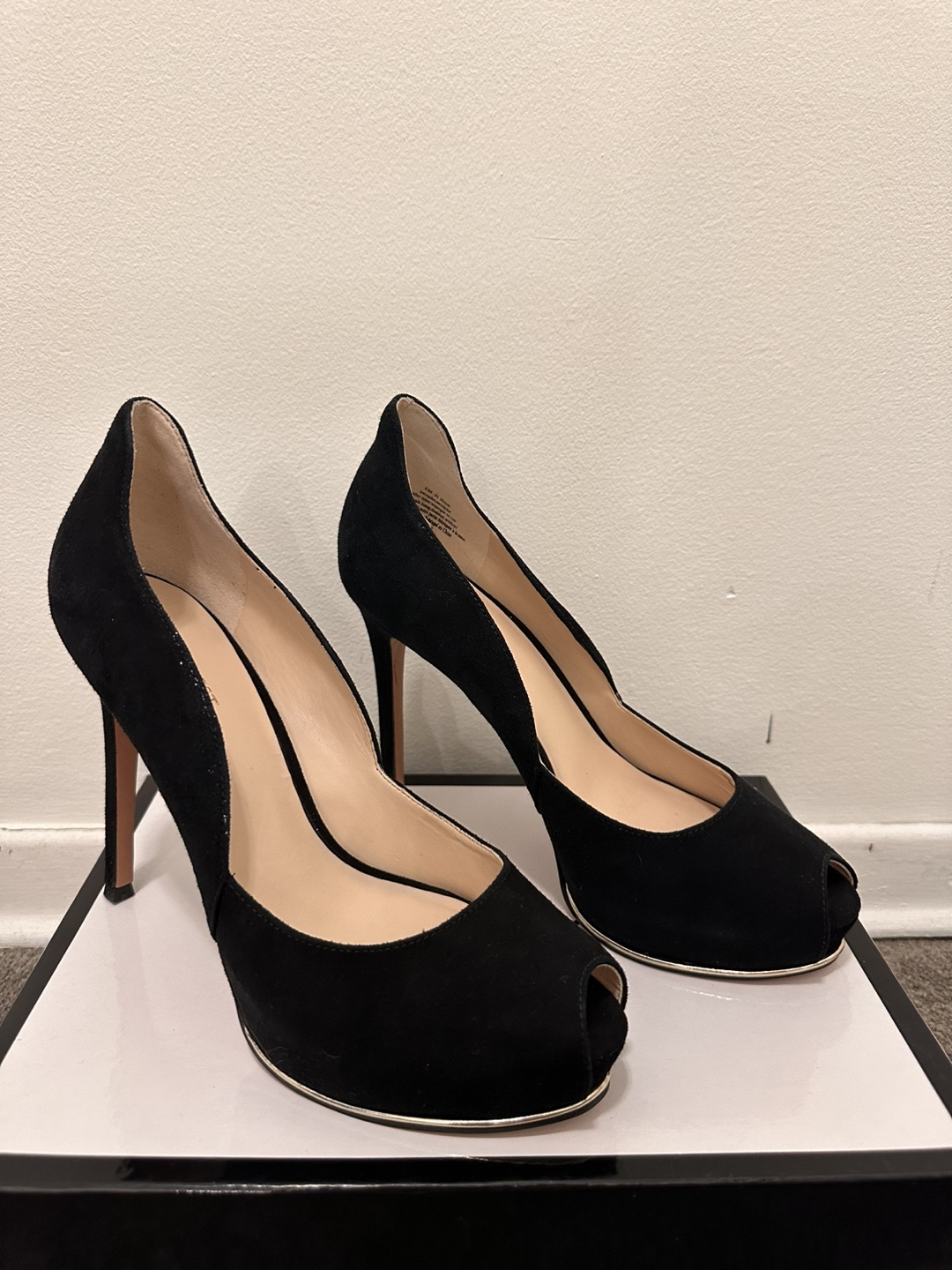 Nine West Black Suede Peep Toe Heels