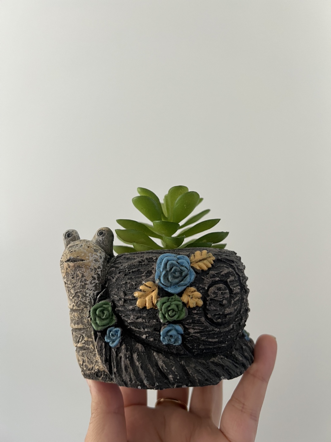 Snail Planter with Fake Succulent