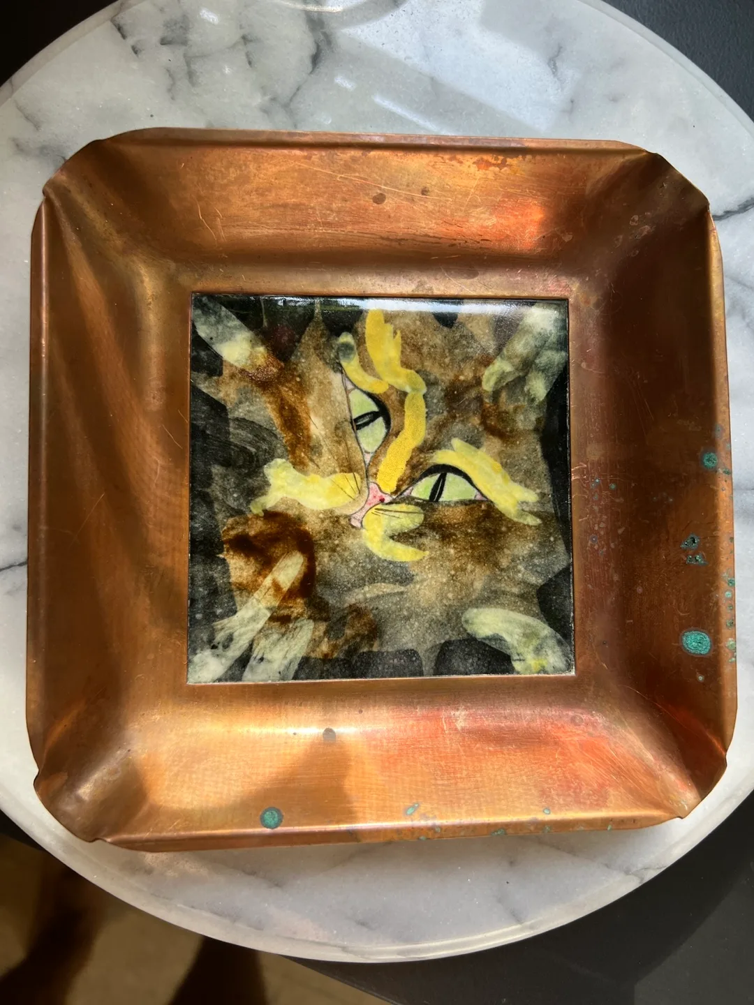 Vintage Copper and Ceramic Cat image indicator(4)