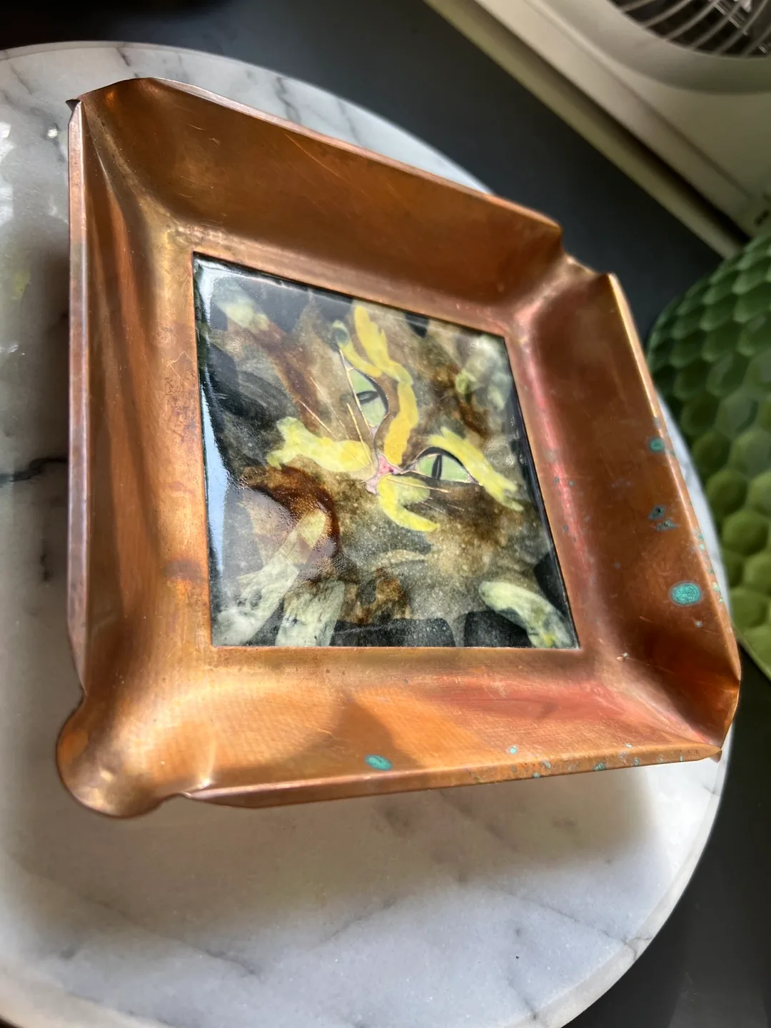 Vintage Copper and Ceramic Cat image indicator(2)