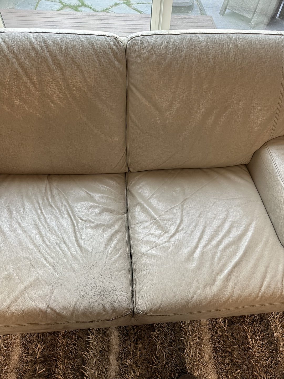 Beige Leather Sofa - photo 3