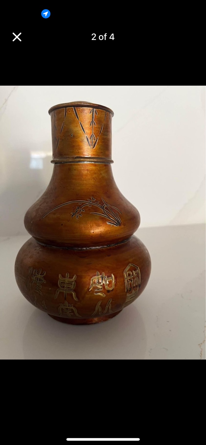 Antique Chinese enameled pewter tea caddy