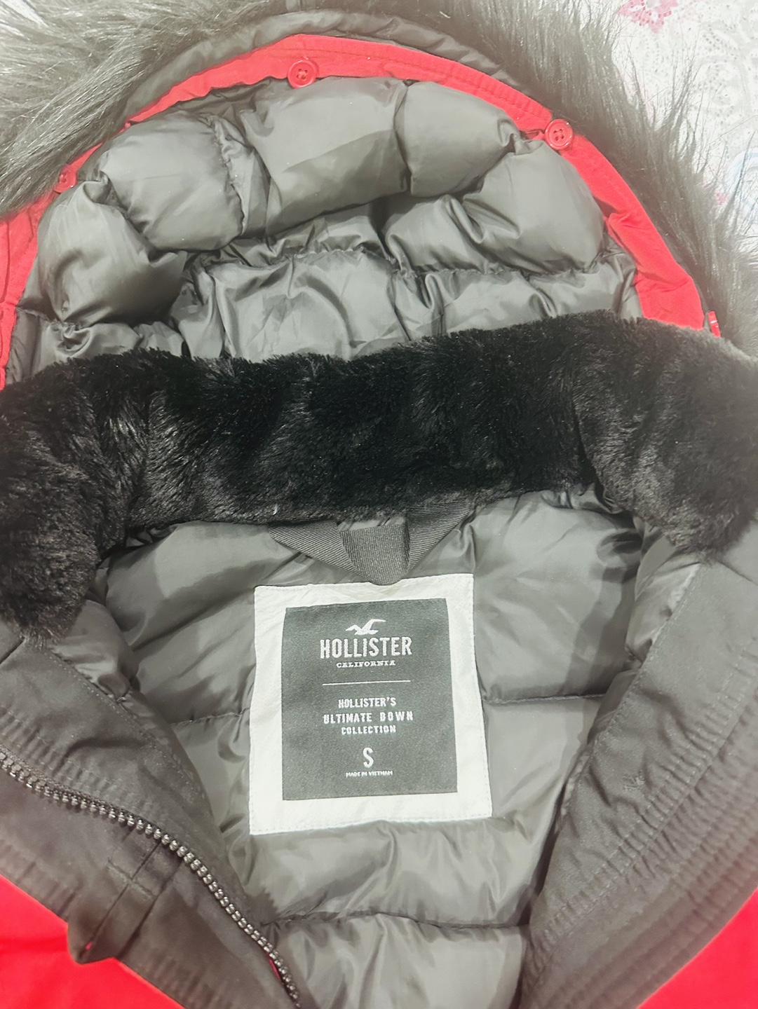 Hollister Red Winter Jacket with Fur Hood - photo 2