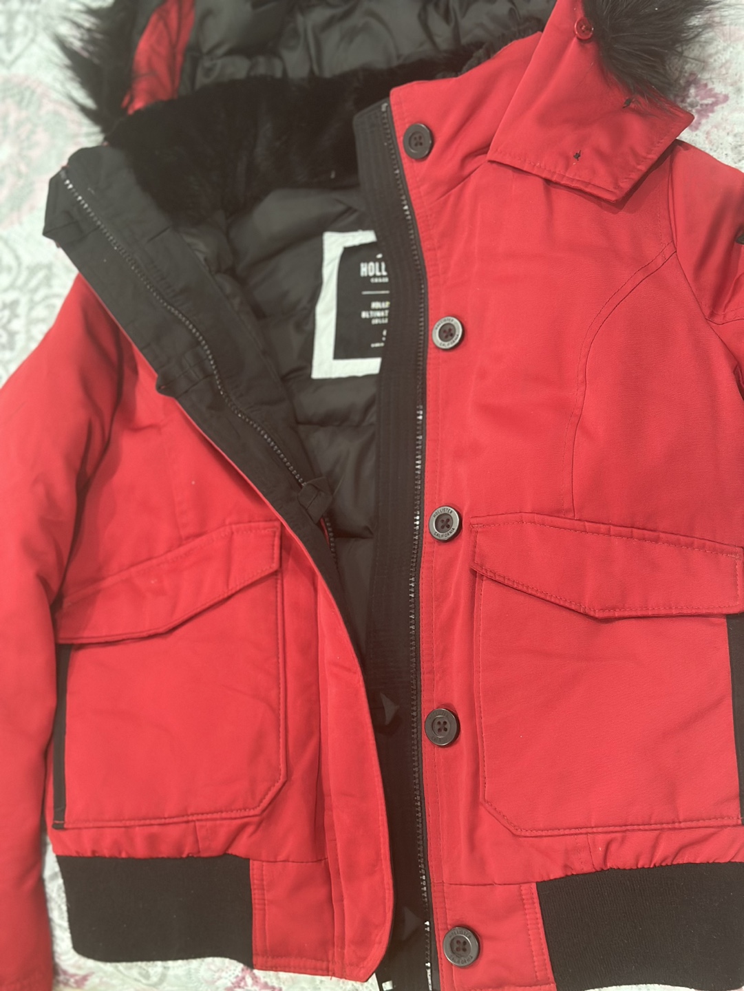 Hollister Red Winter Jacket with Fur Hood - photo 3