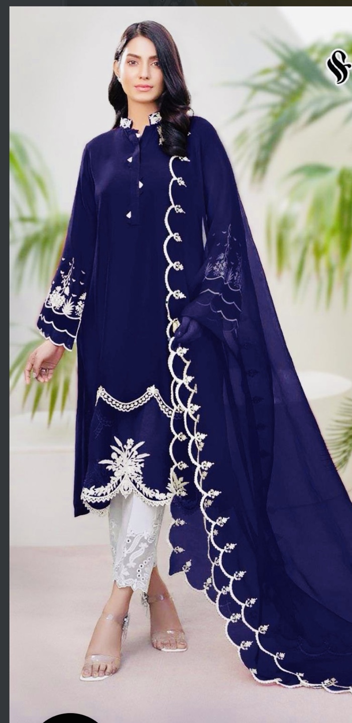 Blue and White Embroidered Suit