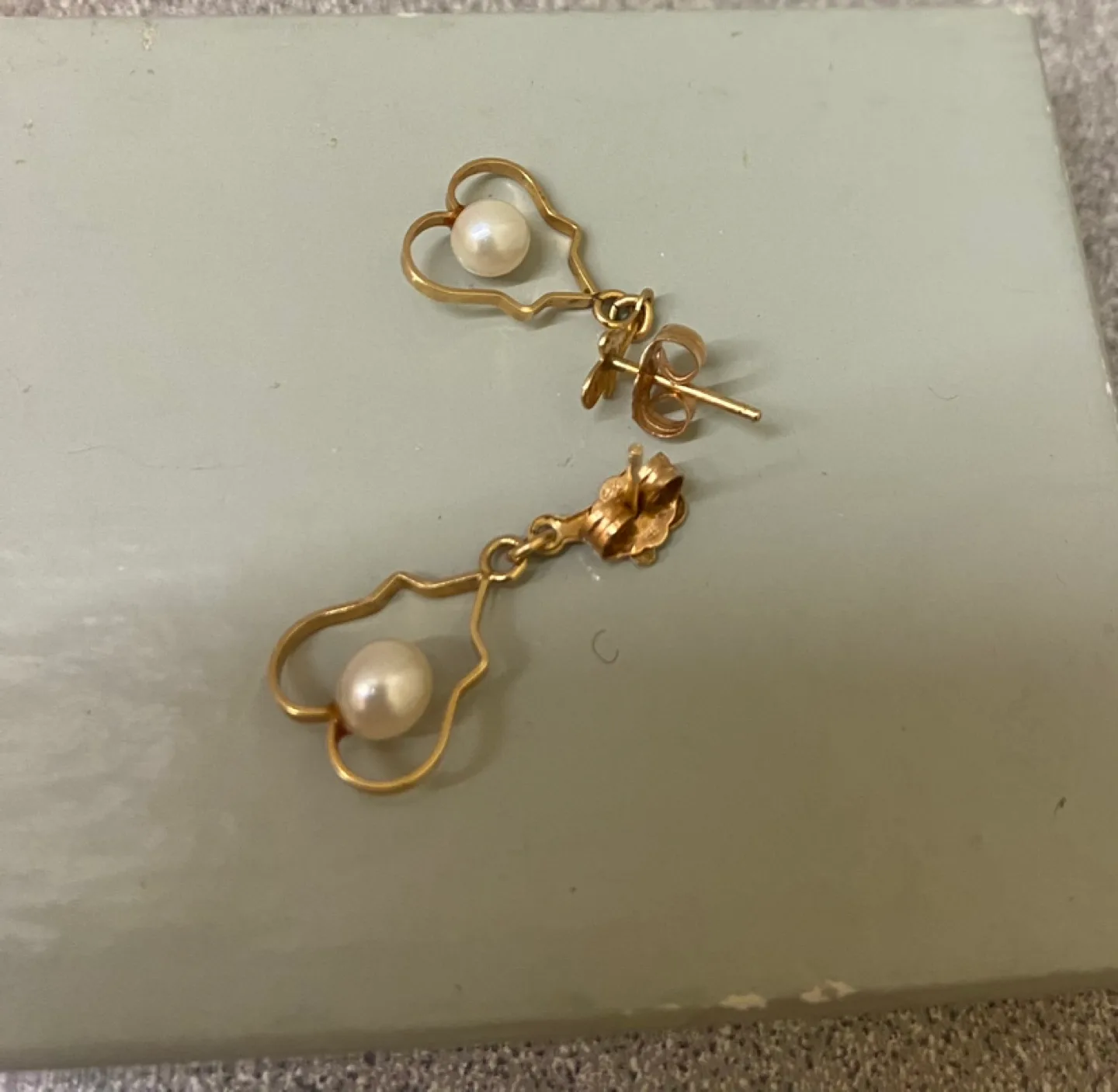 Gold Pearl Drop Earrings thumbnail