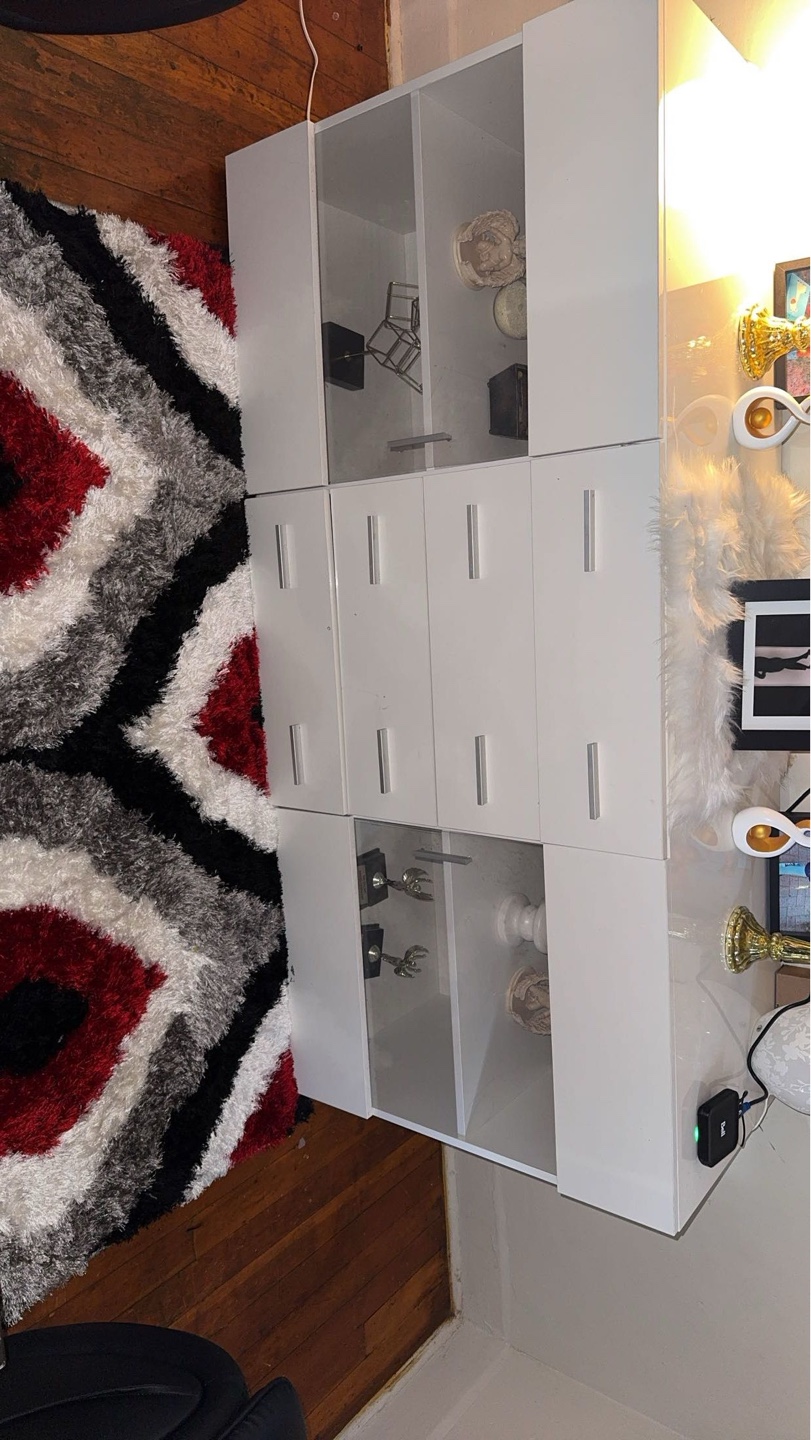 White Buffet Cabinet with Glass Doors