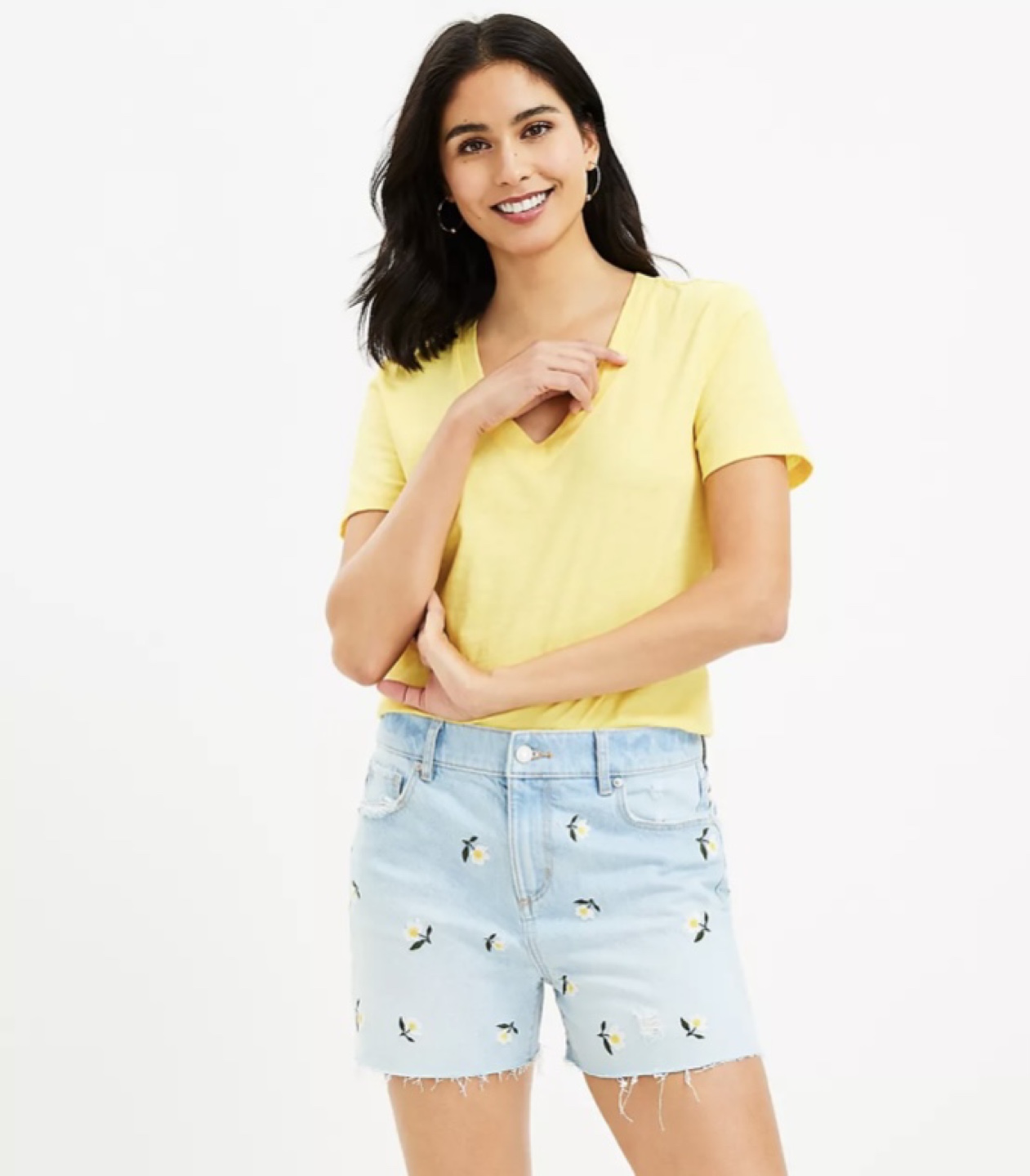Loft Floral Embroidered Denim Shorts
