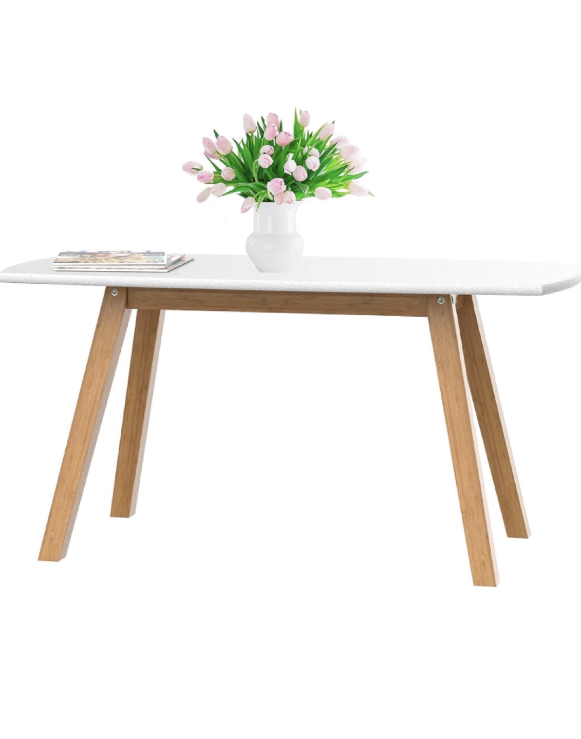 White Coffee Table with Bamboo Legs (New)