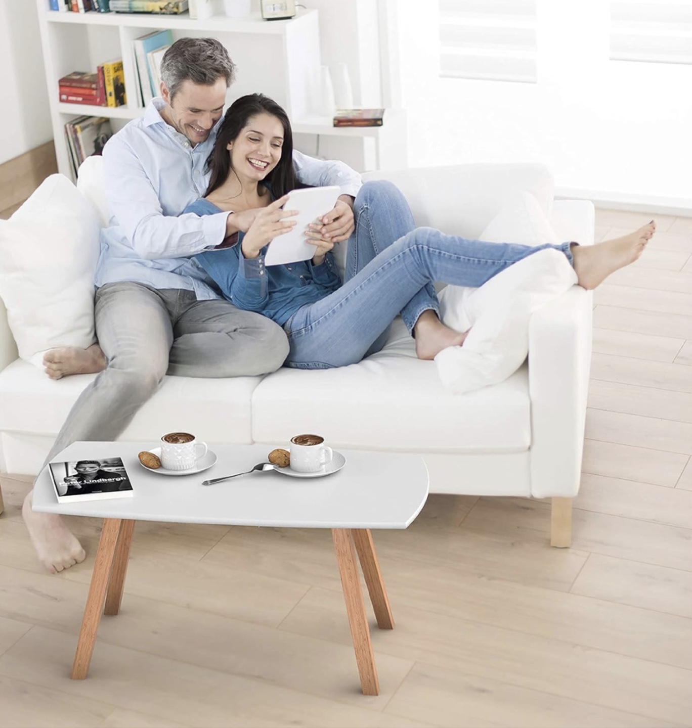 White Coffee Table with Bamboo Legs (New) - photo 4