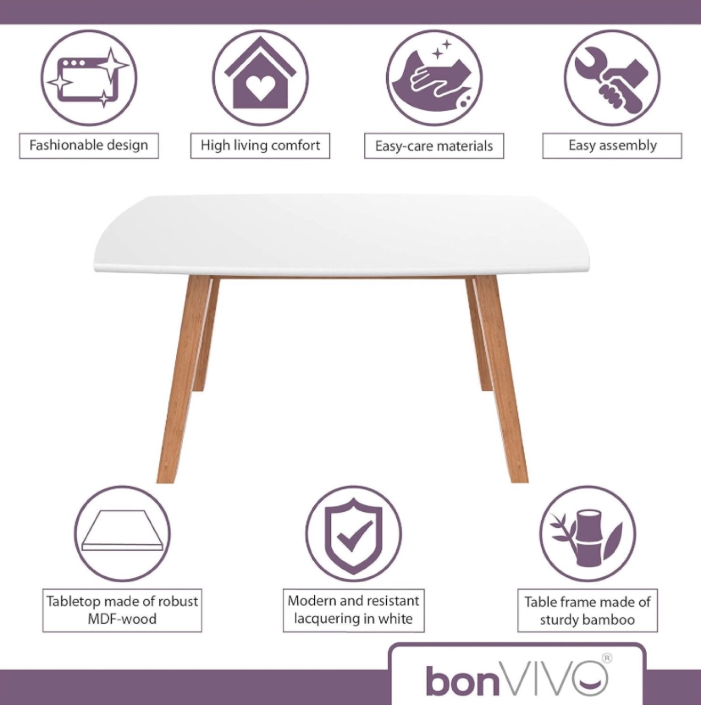 White Coffee Table with Bamboo Legs (New) - photo 3
