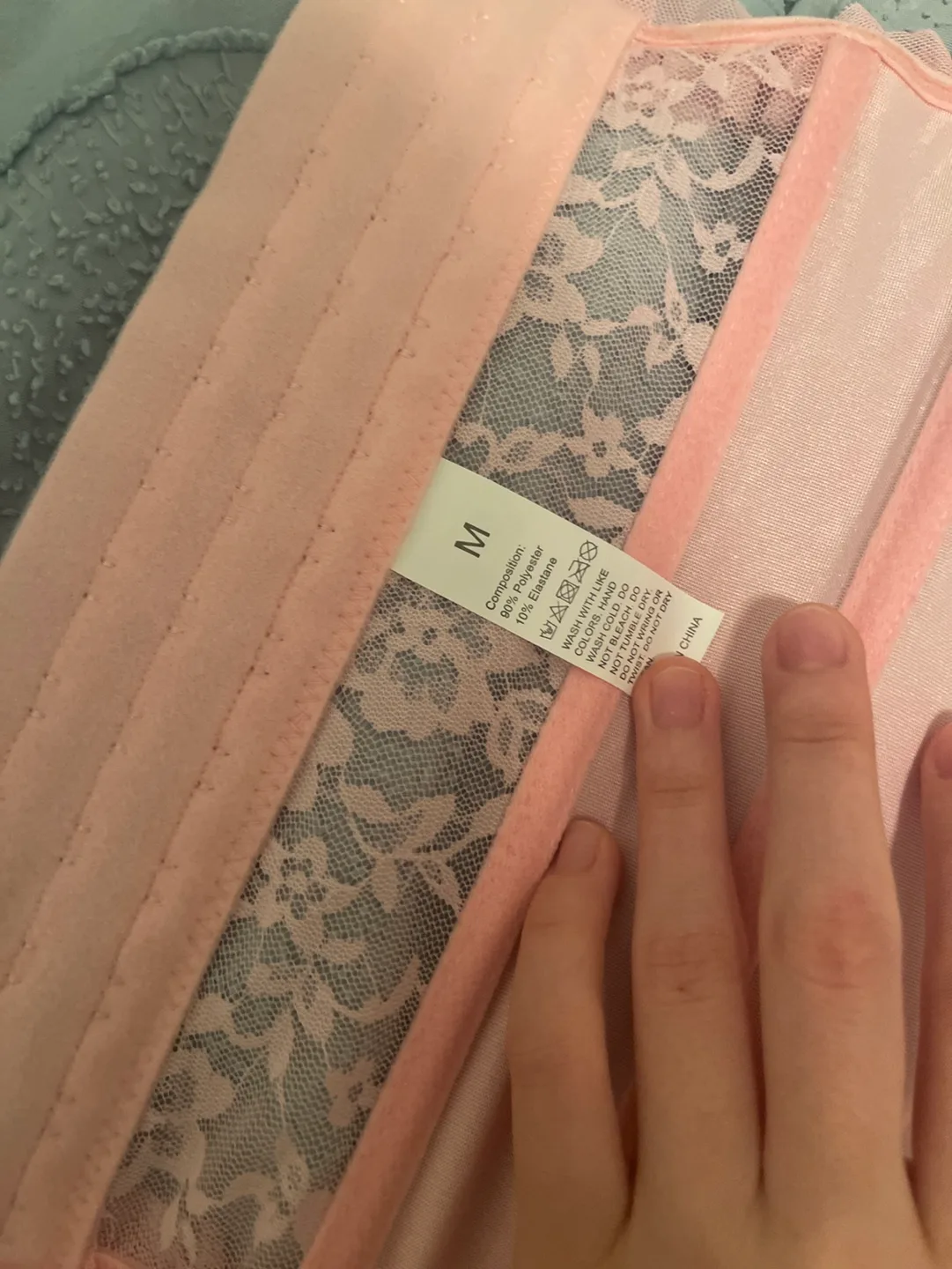 New Pink Satin and Lace Corset and G-string Set image indicator(5)