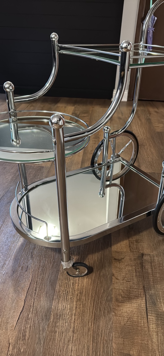 Chrome Bar Cart with Glass Shelves - photo 3