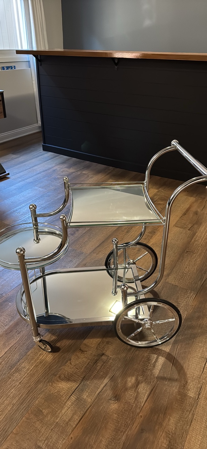 Chrome Bar Cart with Glass Shelves