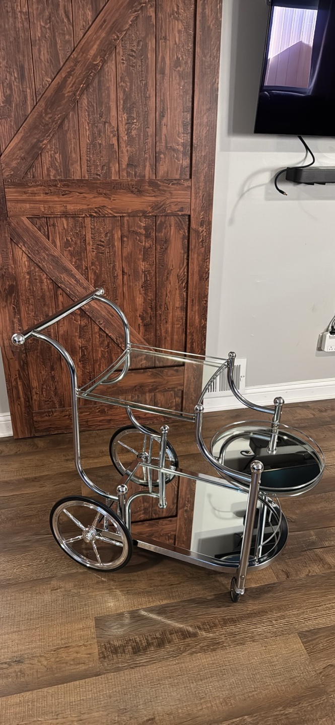 Chrome Bar Cart with Glass Shelves - photo 5