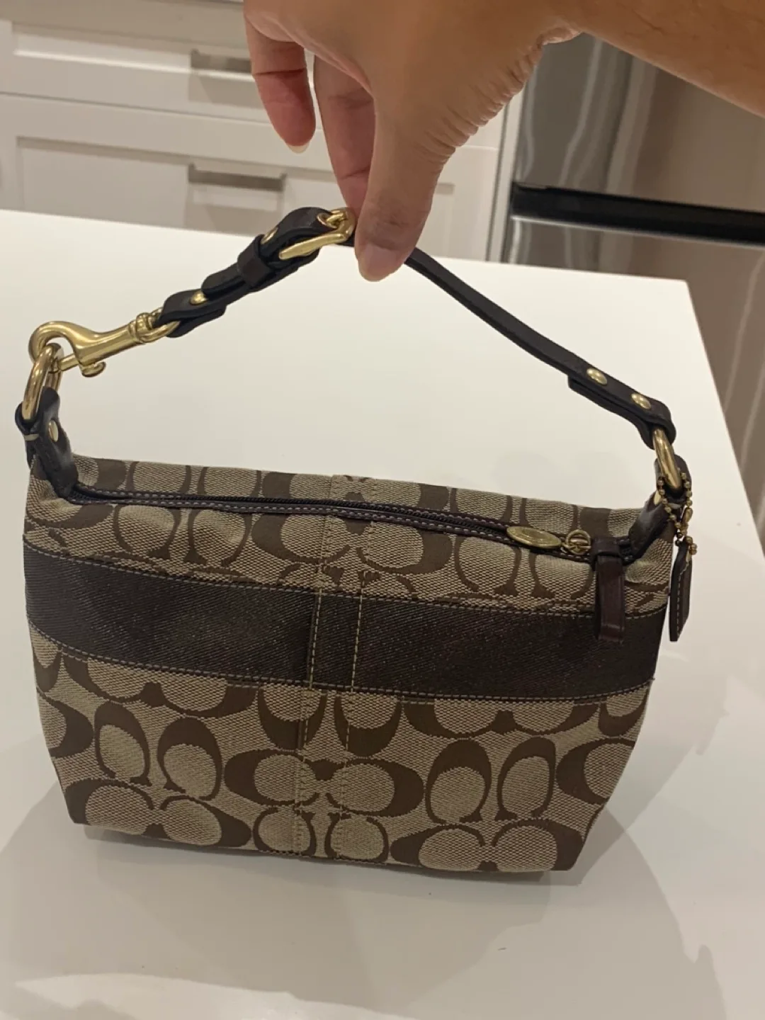 🔥 New Coach Signature Brown Stripe Small Shoulder Bag🔥 thumbnail