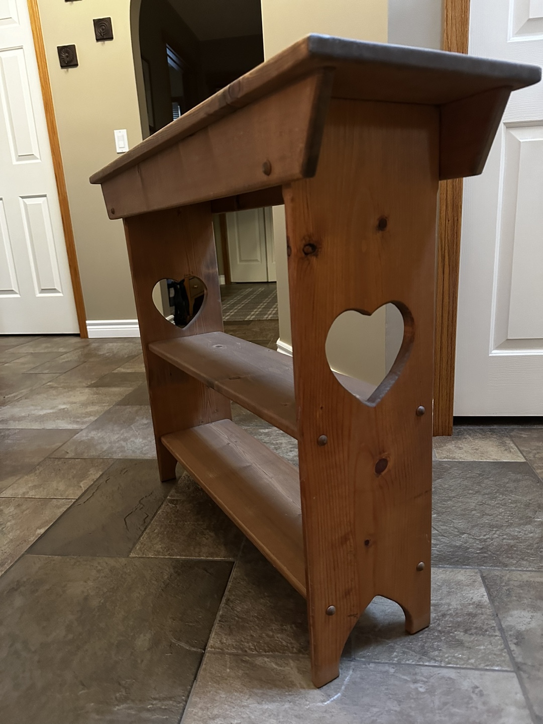 Wooden Table with heart cutouts - photo 4