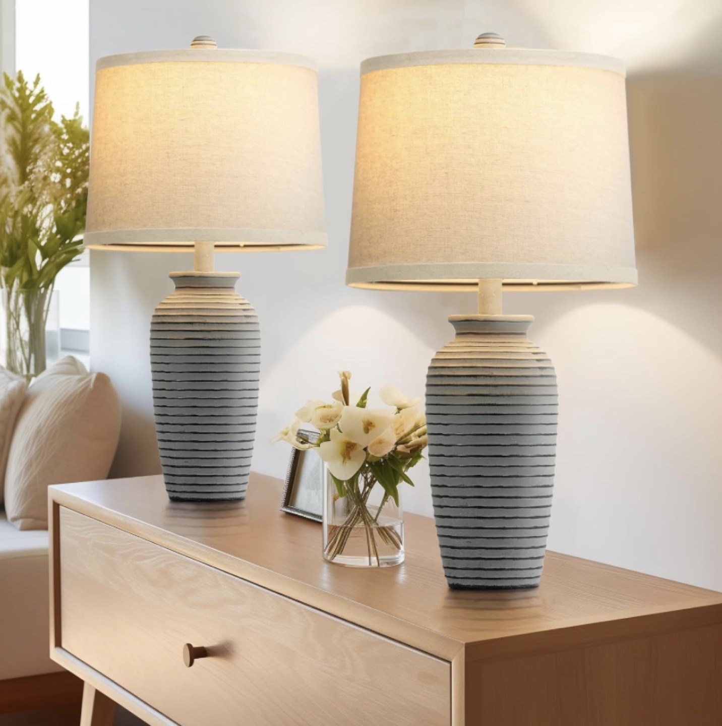 Table Lamp with Beige Linen Shade (Count 2)