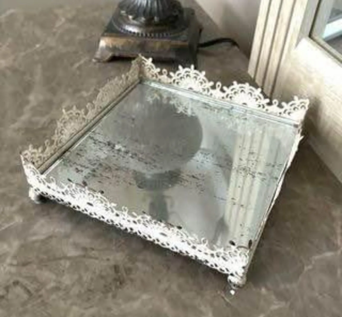 Decorative Square Mirrored Tray (Antiqued Finish) image indicator(2)