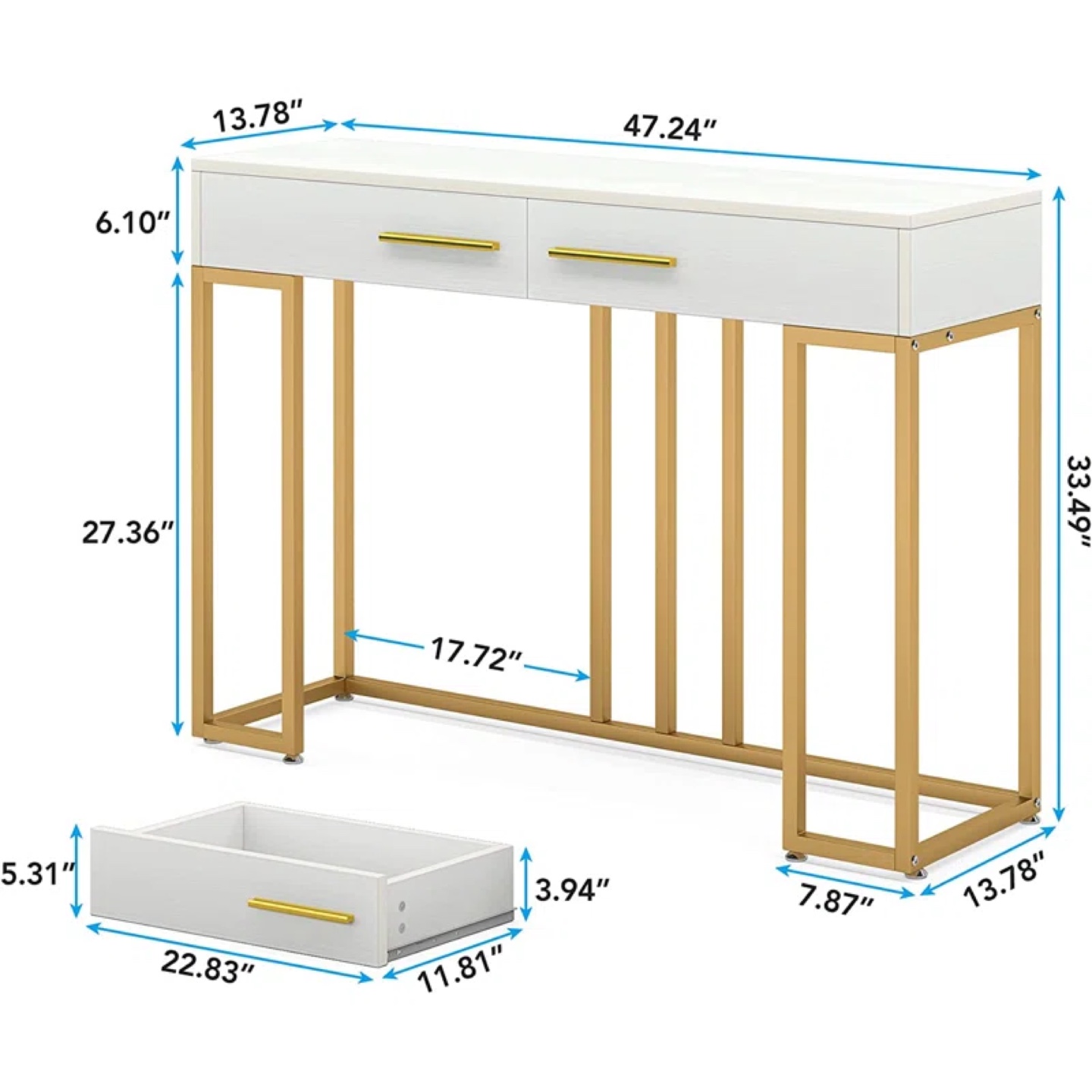White and Gold Console Table with Two Drawers - photo 2