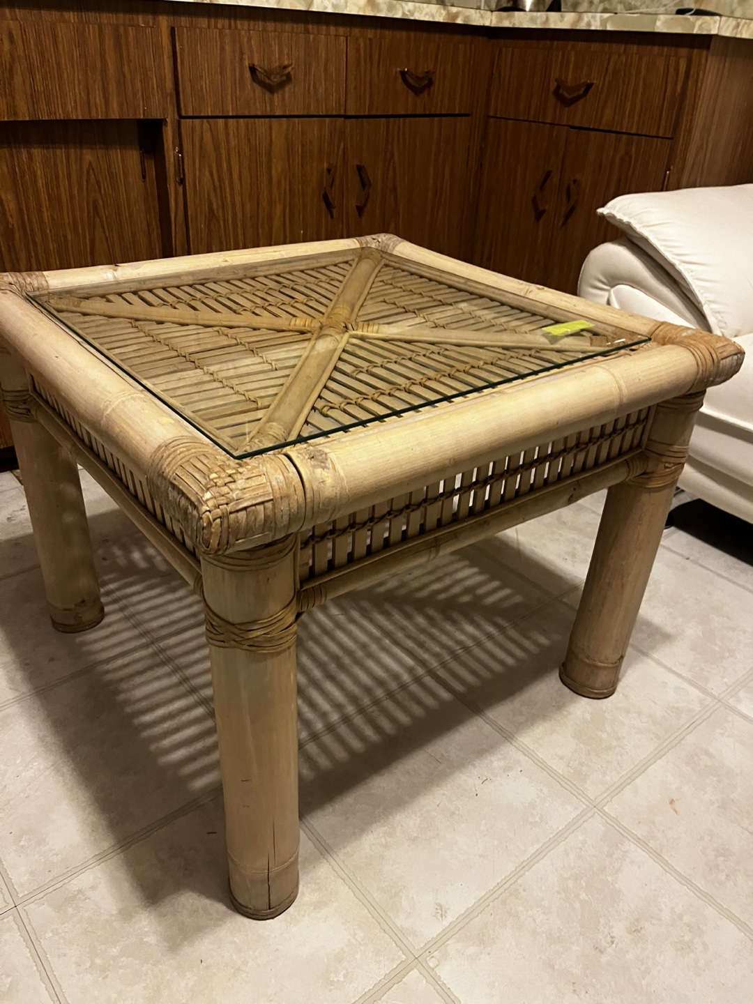 Bamboo end table with glass top - photo 2