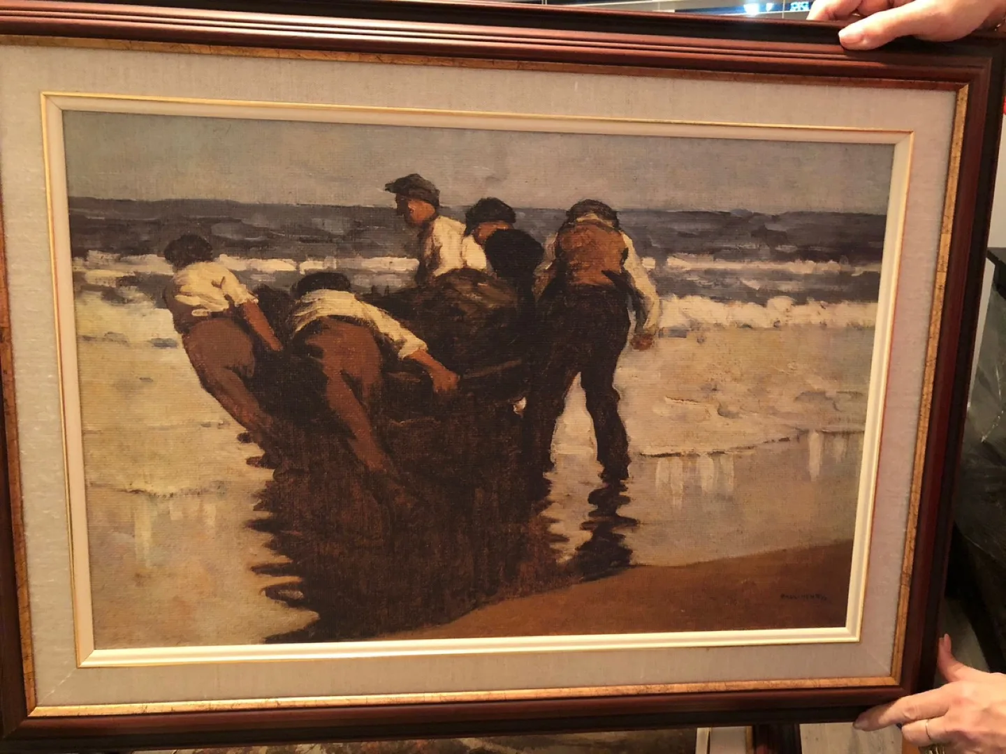 “The Currach” canvas solid wood framed  print by Paul Henry. thumbnail