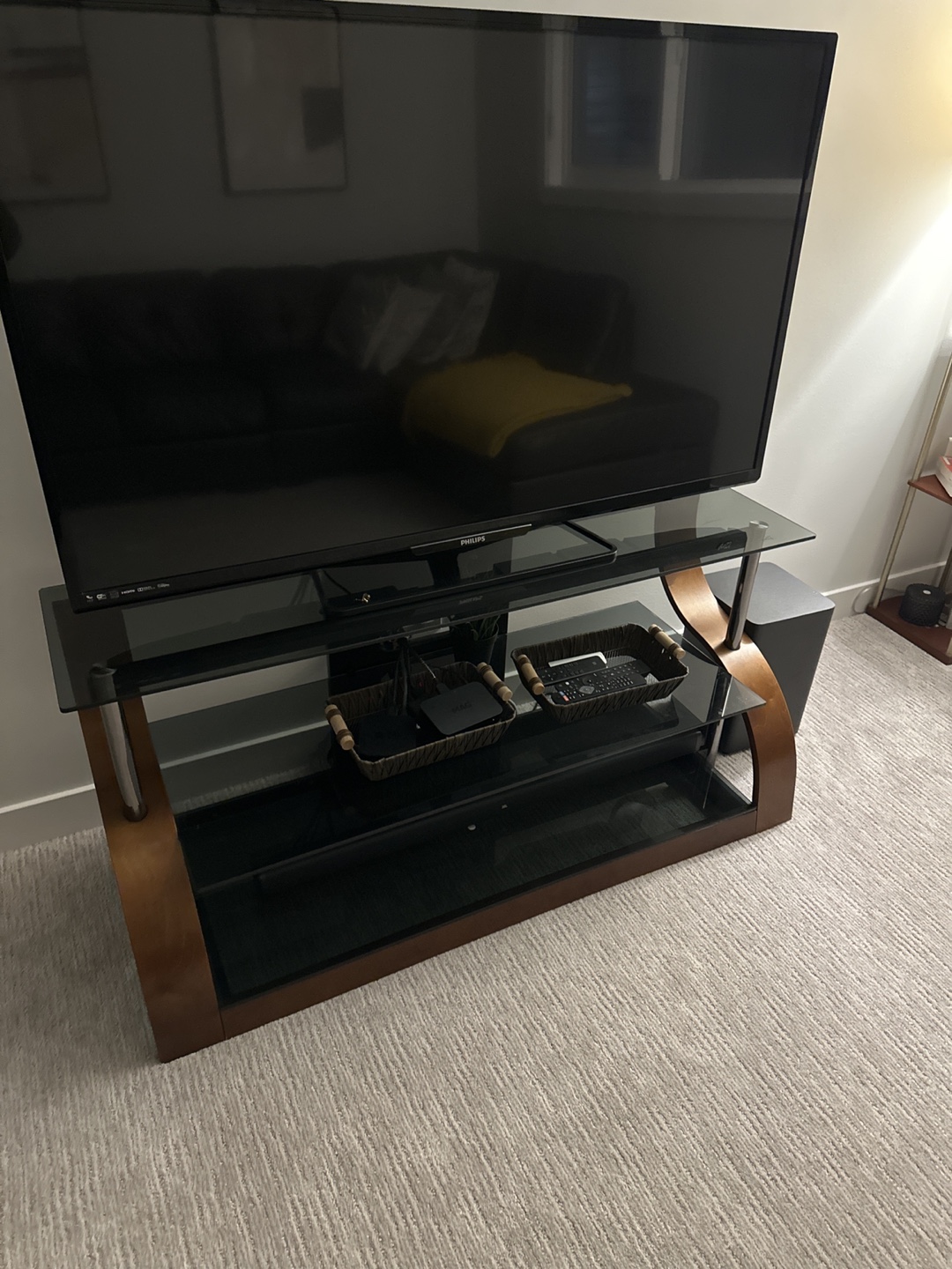 TV Stand with Tempered Glass Shelves