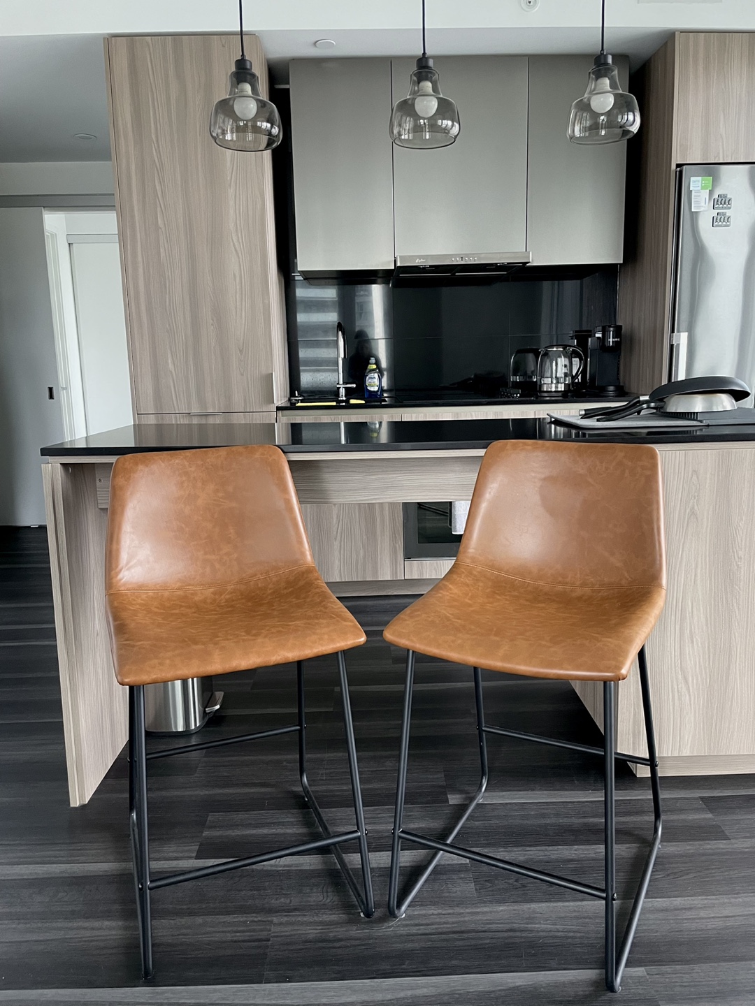 Two Brown Leather Bar & Counter Stool - photo 2