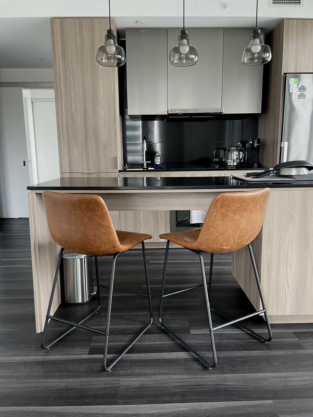 Two Brown Leather Bar & Counter Stool
