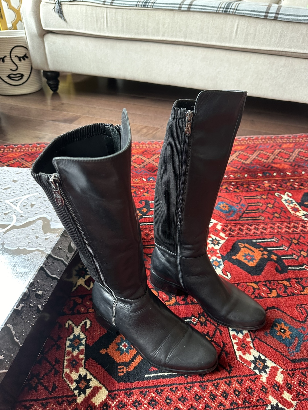 Artica Women's Black Leather Knee-High Boots Size 8 1/2
