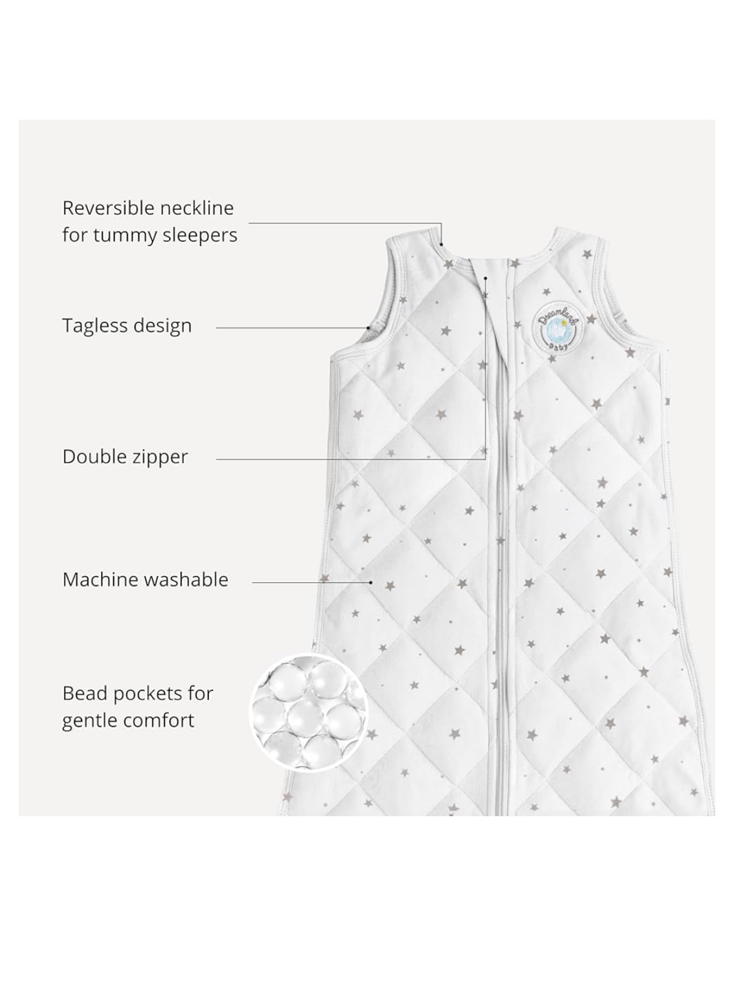 Dreamland Baby weighted Sleep Sack  - White with Stars - photo 3