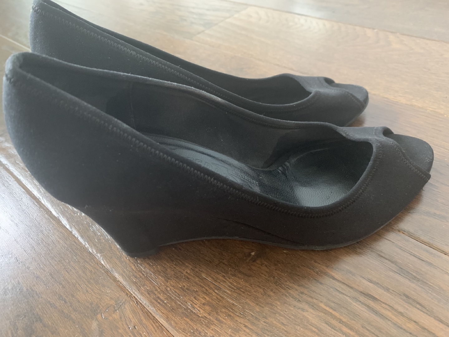 Salvatore Ferragamo Black Wedge Peep Toe pumps size 6.5 - photo 3
