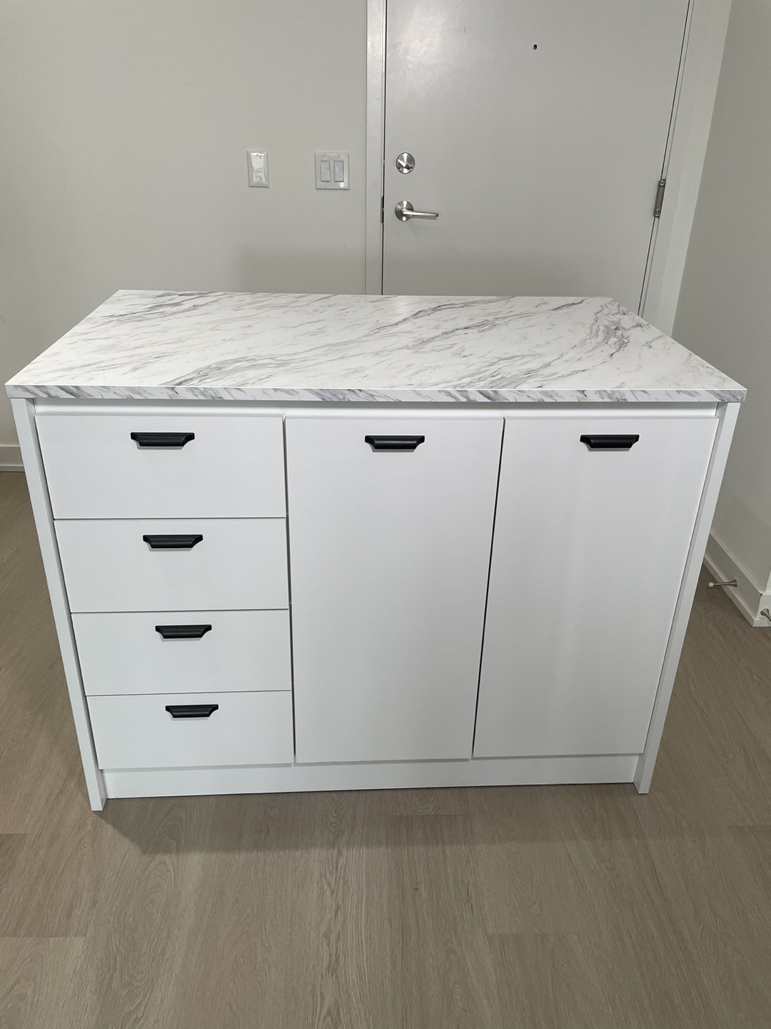 Kitchen Island with Faux White Marble Countertop