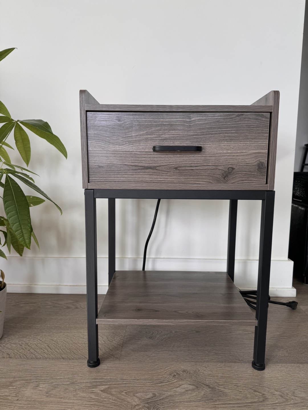 Nightstand with Built-In Outlets and Drawer