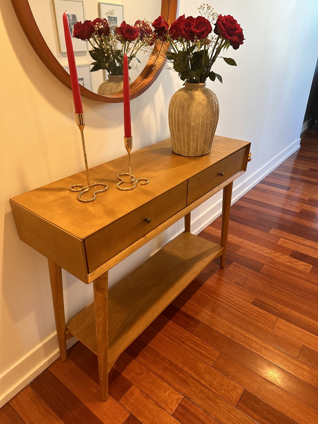 Mid Century Modern Console Table with Shelf and Two Drawers - photo 3