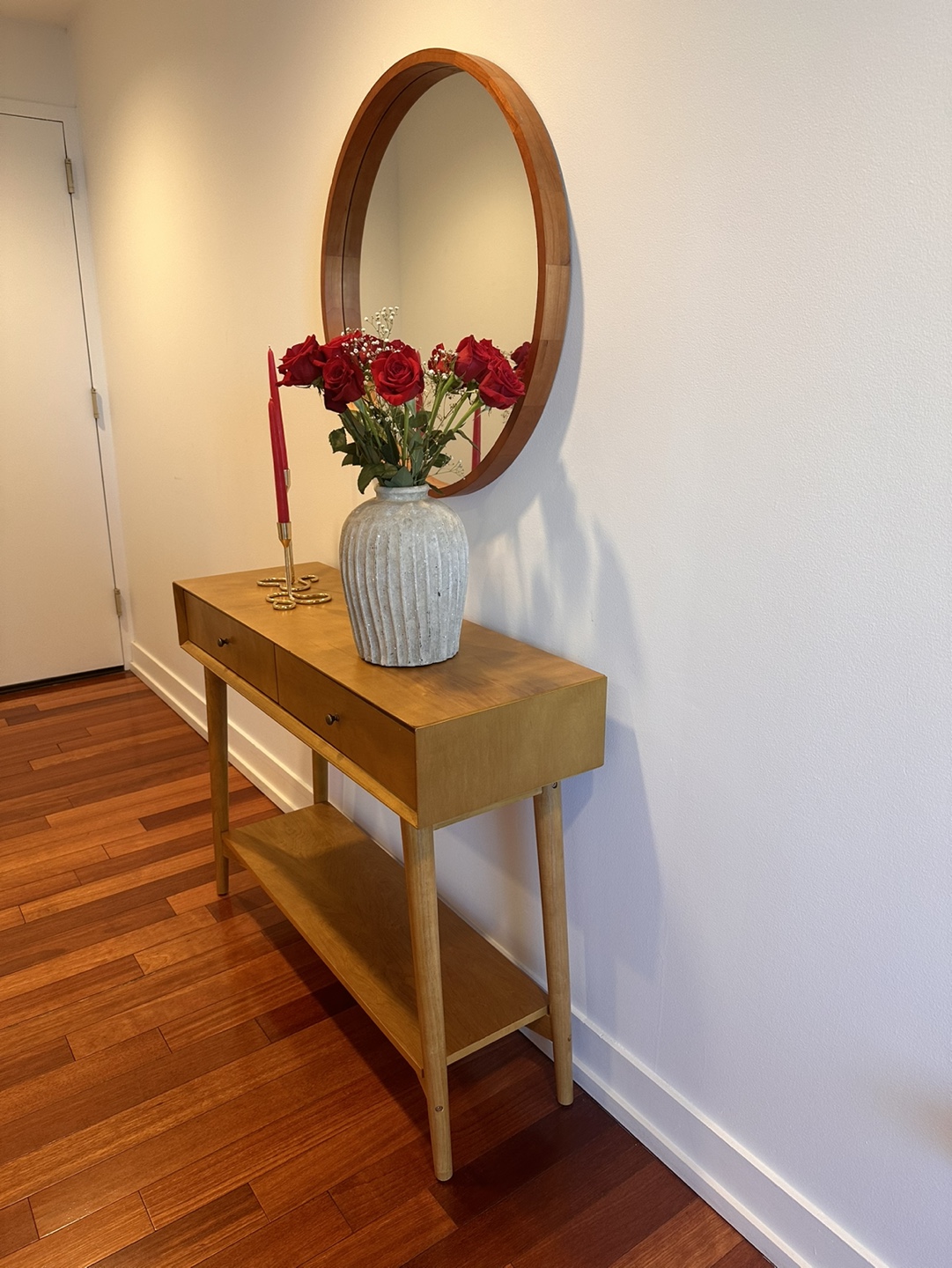 Mid Century Modern Console Table with Shelf and Two Drawers - photo 2