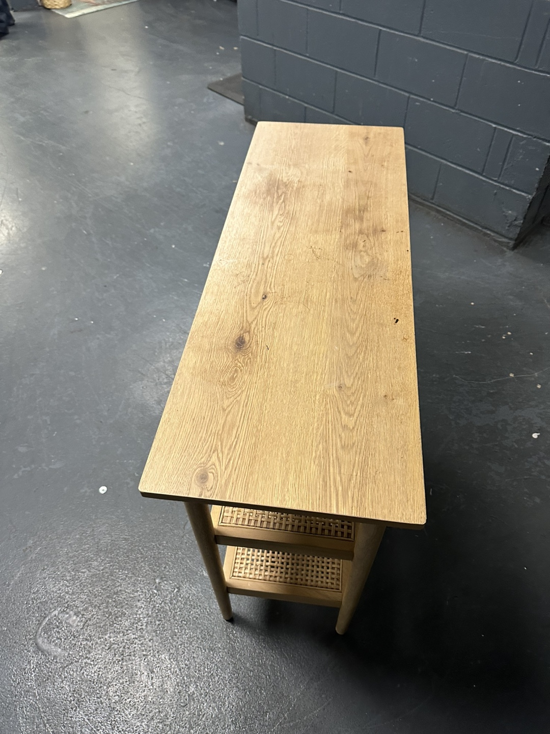 Wood Console Table with Cane Shelves
