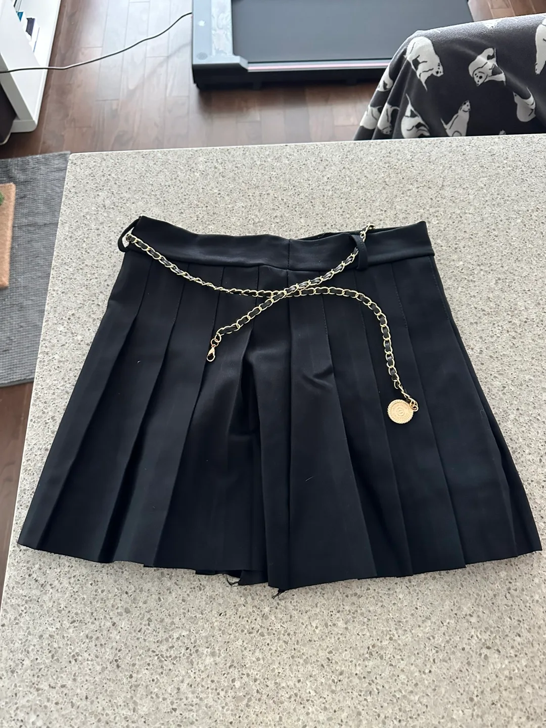 Black Pleated Skirt with Chain Detail thumbnail