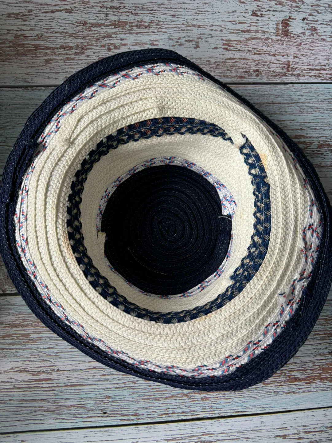Blue and White Straw Hat with Flower image indicator(3)
