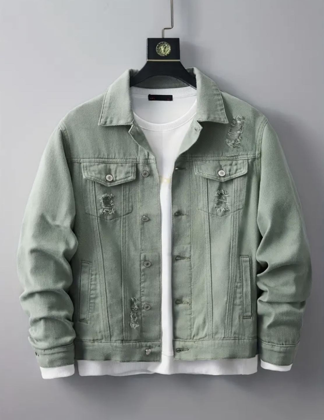 Green Distressed Denim Jacket