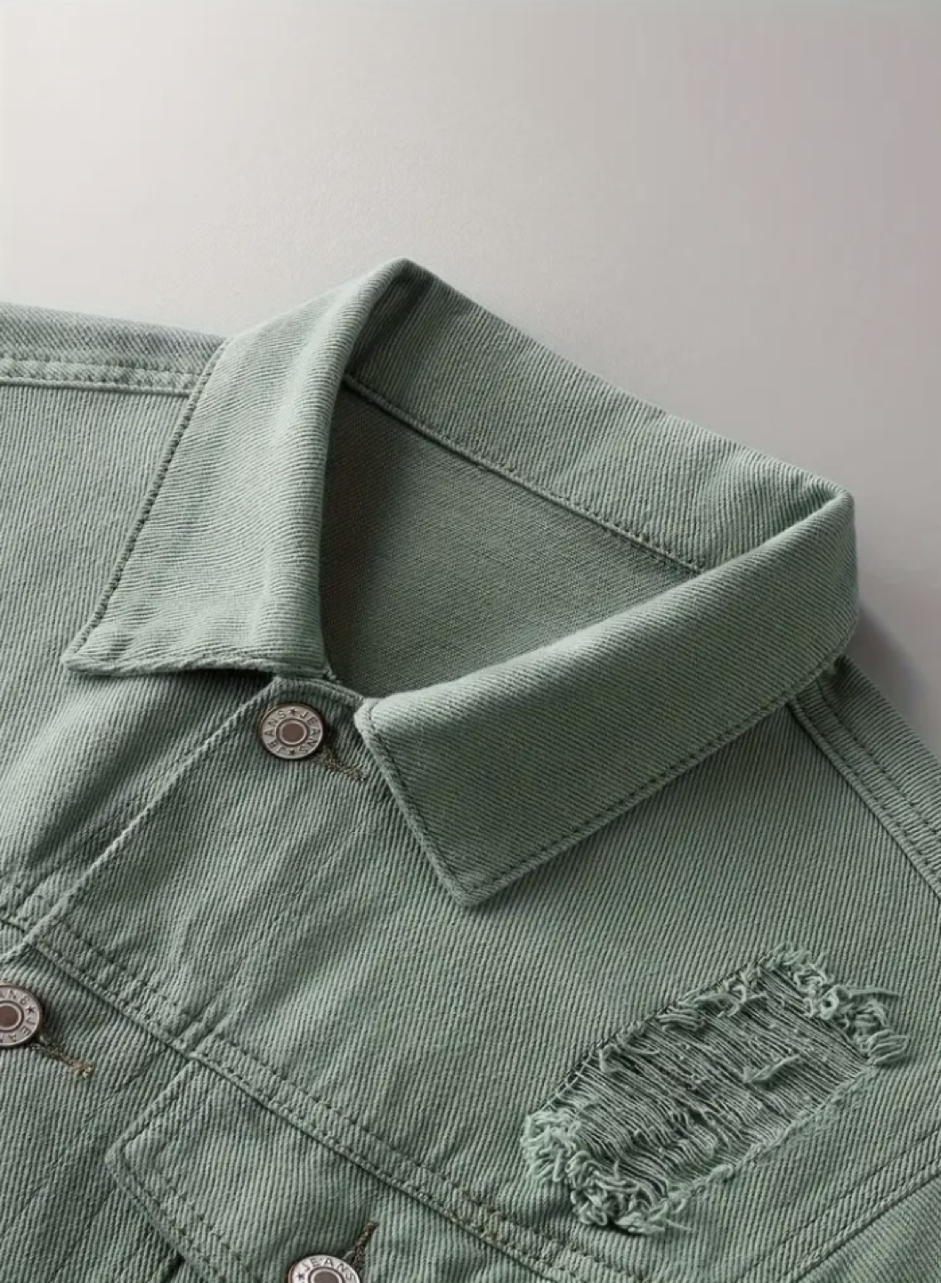 Green Distressed Denim Jacket - photo 3