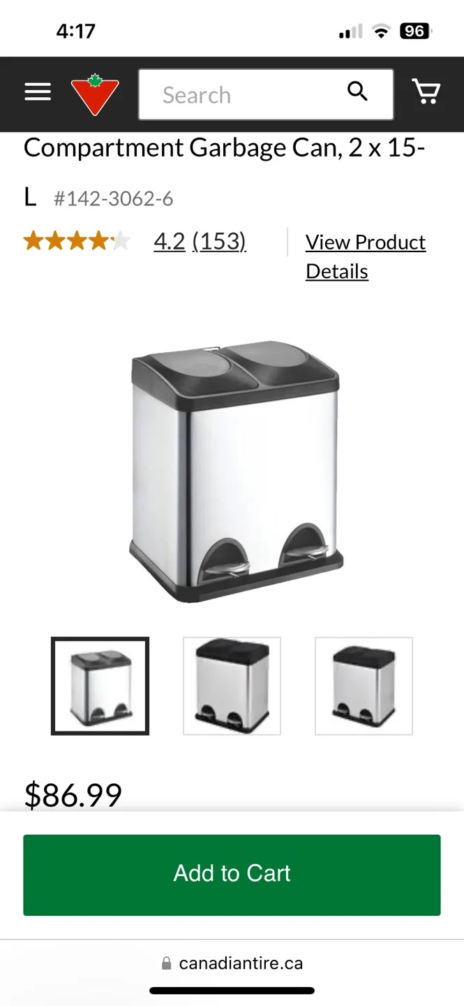 Type A Dual Compartment Step Can, 30 L, Stainless Steel image indicator(2)